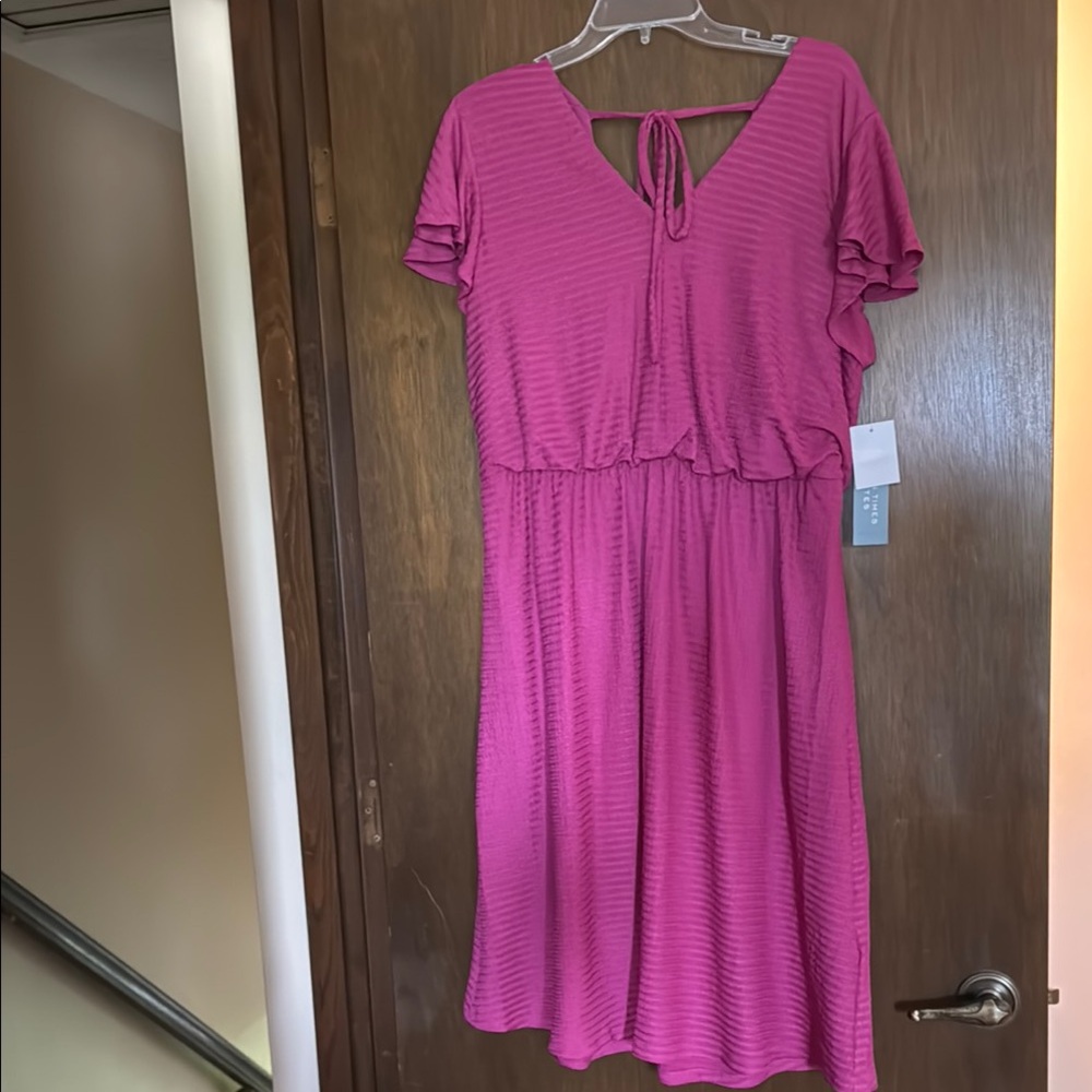 London Times Magenta Ruffle Sleeve Dress